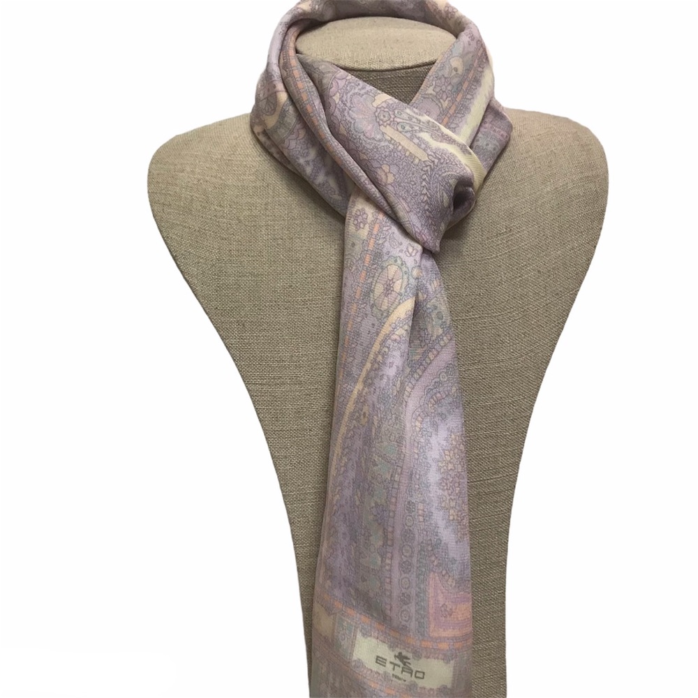 ETRO lavender print long silk scarf